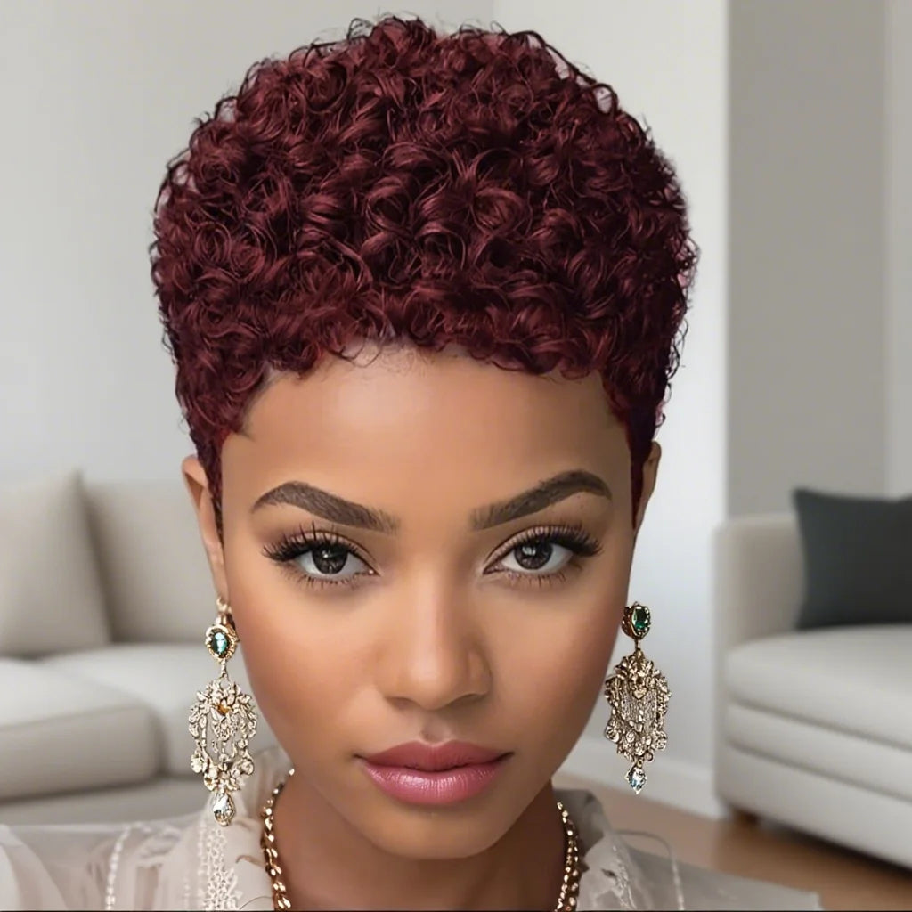 Short Afro Kinky Curly Wigs Human Hair Wig Pixie Cut Wi Short Wig Full Machine Made Wig For Women