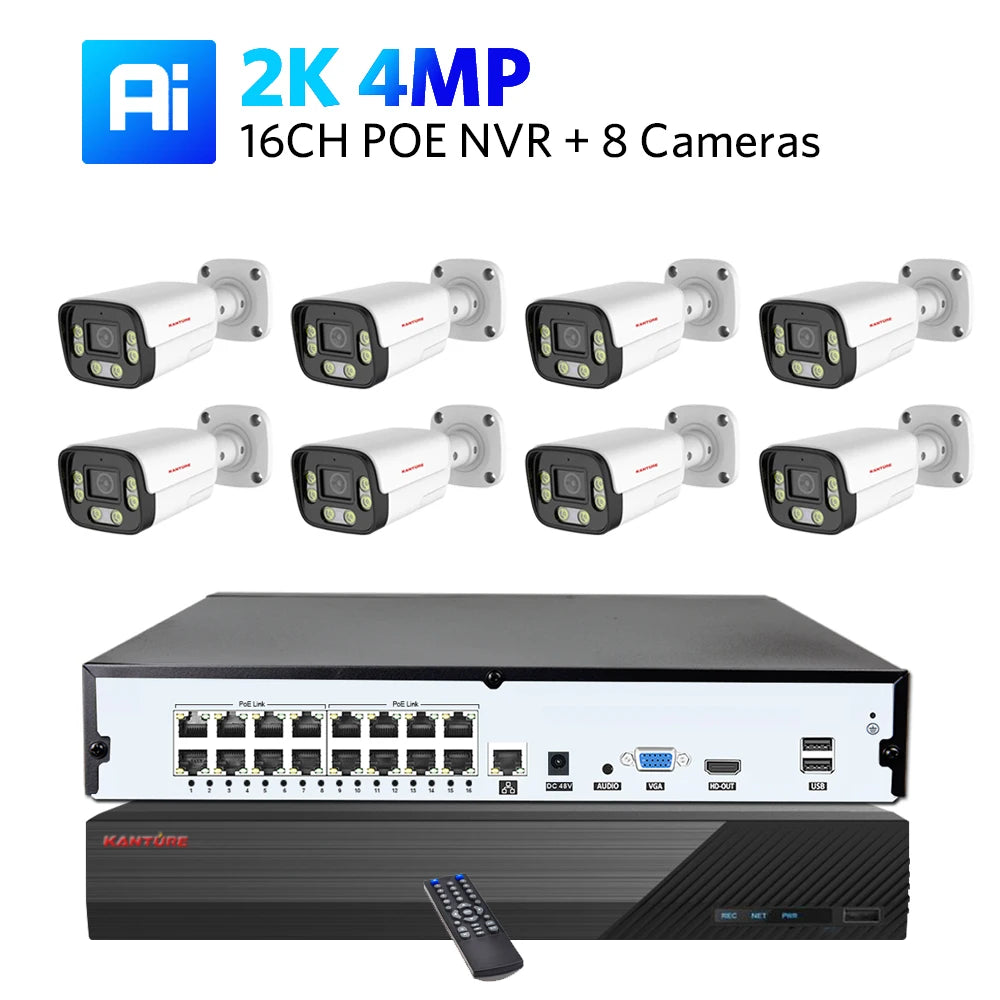 KANTURE 16CH 4K Ai Human Detection 8MP Outdoor Security Camera System Two-Way Audio Color Night Vision Video Surveillance Kit