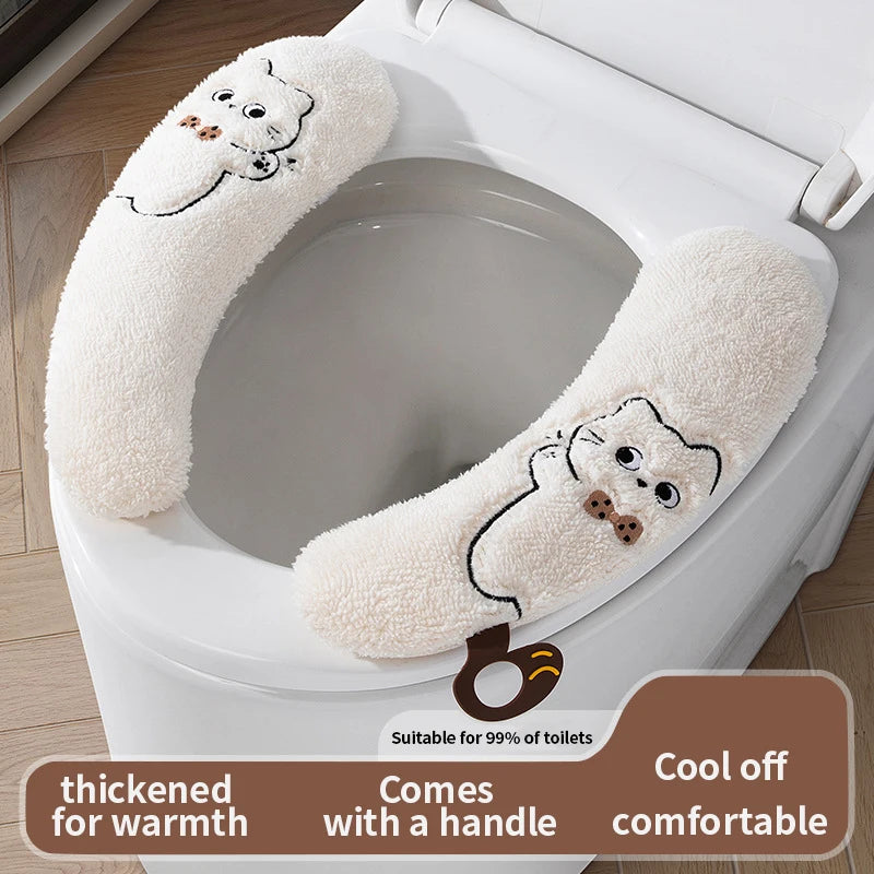 Winter Thickened Plush Toilet Seat Pad Household Universal Style Adhesive Fixed Warm Toilet Seat Cover