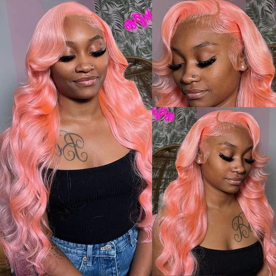13x6 Pink HD Lace Front Wigs 100% Human Hair Body Wave Lace Frontal Wig For Women 13x4 Transparent Pre Plucked Colored Pink Wig