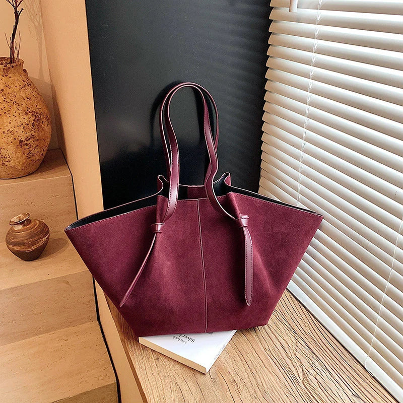 Light Luxury Brand Designer Wing Bag Frosted Suede Tote Bag Solid Color Versatile Large Capacity Women Storage Underarm Bags