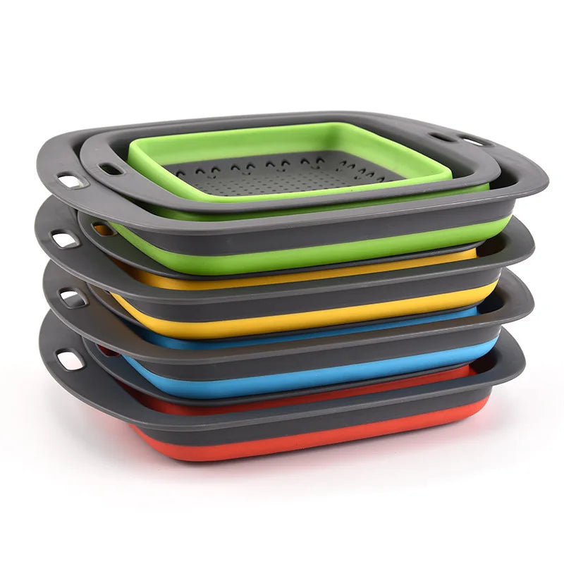 LMETJMA Square Collapsible Colander Silicone Kitchen Foldable Colander  Food Vegetable Fruit Strainers Drainer JT39