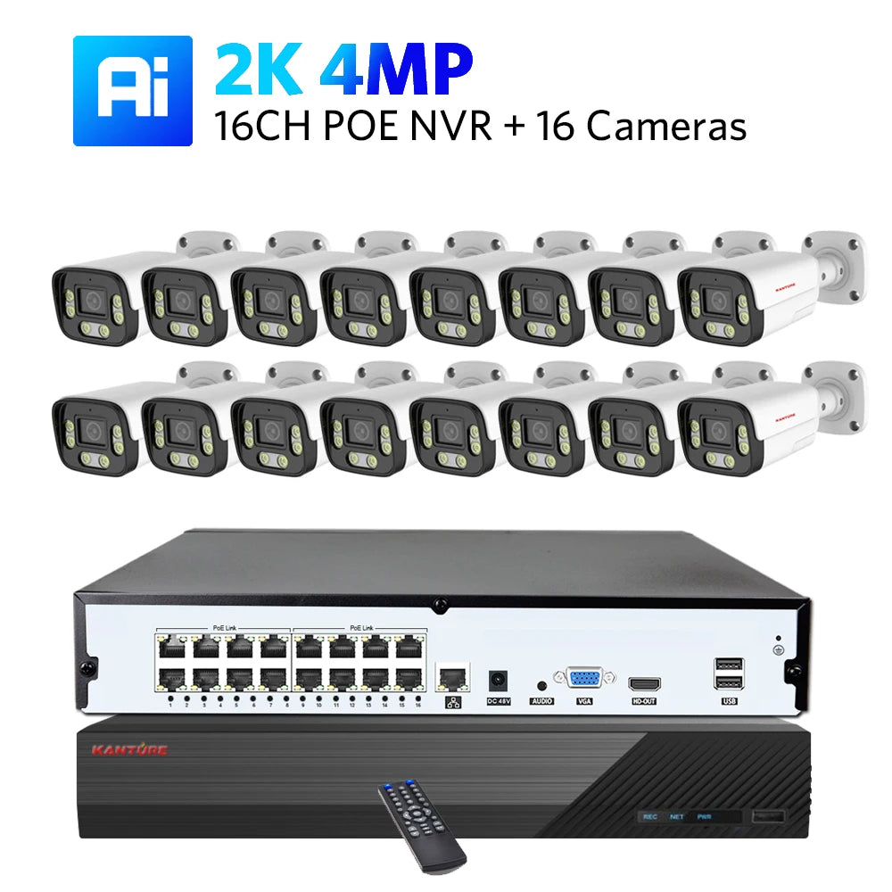 KANTURE 16CH 4K Ai Human Detection 8MP Outdoor Security Camera System Two-Way Audio Color Night Vision Video Surveillance Kit