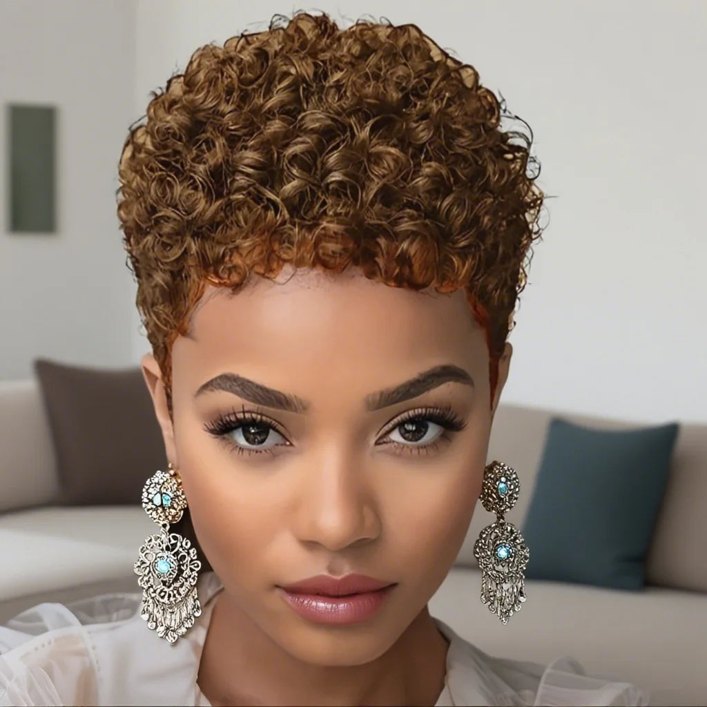 Short Afro Kinky Curly Wigs Human Hair Wig Pixie Cut Wi Short Wig Full Machine Made Wig For Women