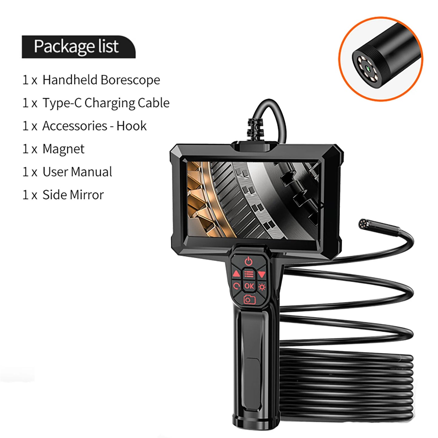P40 Single Dual Lens Industrial Endoscope 4.3 "IPS 1080P Pipe Inspection Camera for Car Repair Support Photo Snap Video Record
