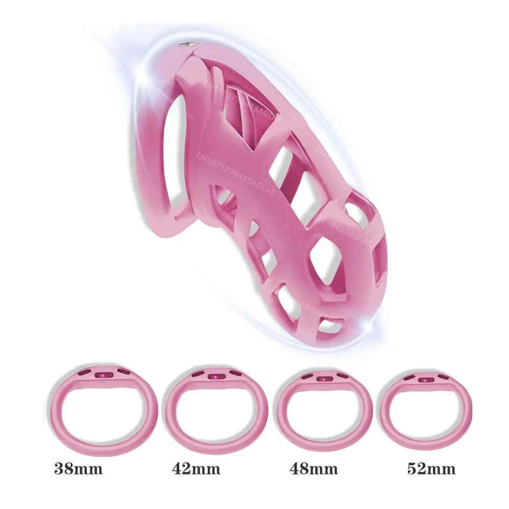 HESEKS Chastity Lock Cock Cage 3D Invisible Lock with 4 Arc Ring Testicle Chastity Belt BDSM Toy Hentai Bondage Fetish SexToys