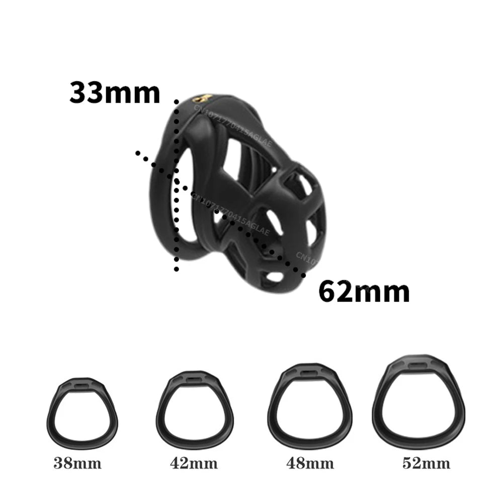 HESEKS Chastity Lock Cock Cage 3D Invisible Lock with 4 Arc Ring Testicle Chastity Belt BDSM Toy Hentai Bondage Fetish SexToys
