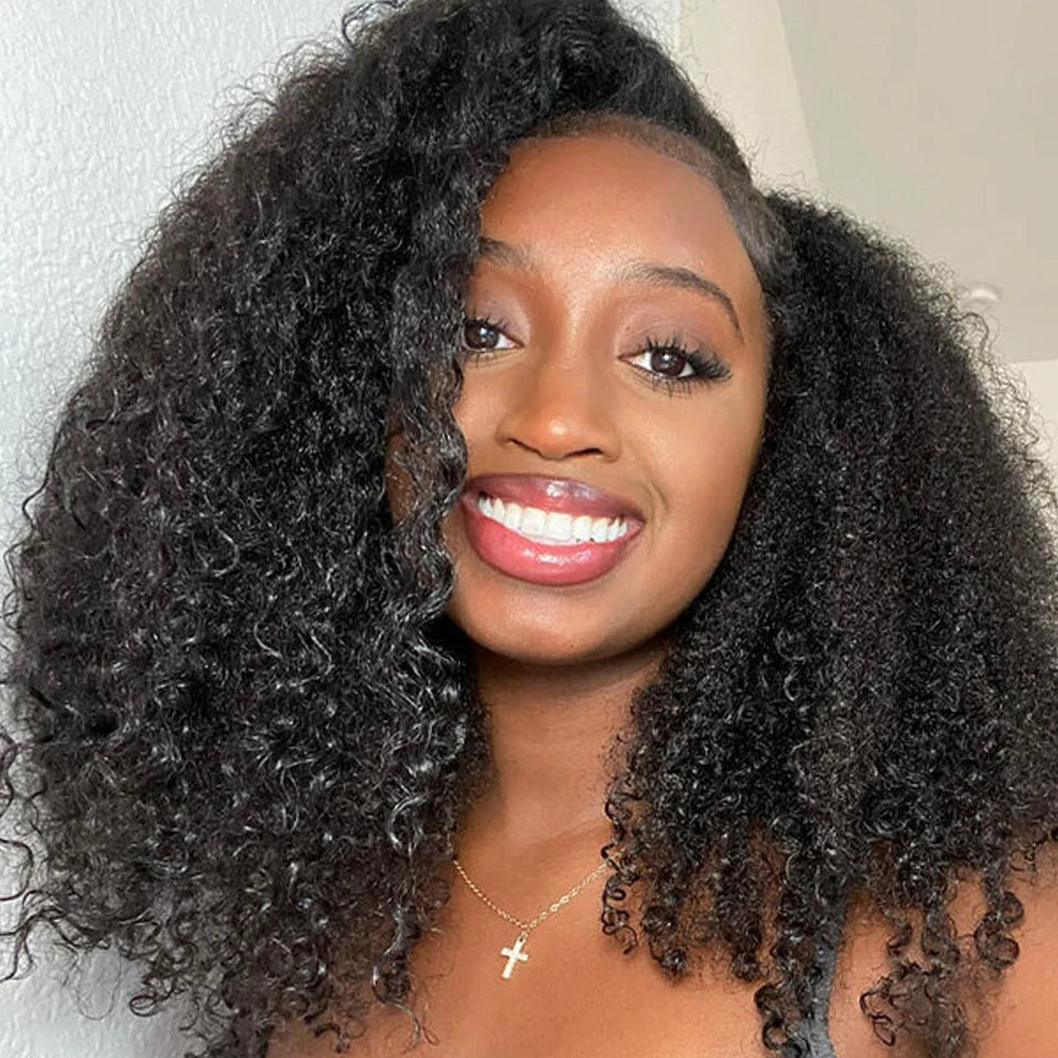 Glueless Wigs Upgrade 3 IN 1 Half Wig With Drawstring Seamless Clip Ins Flip Over Human Hair Afro Curly Headband Wig ISEE Hair