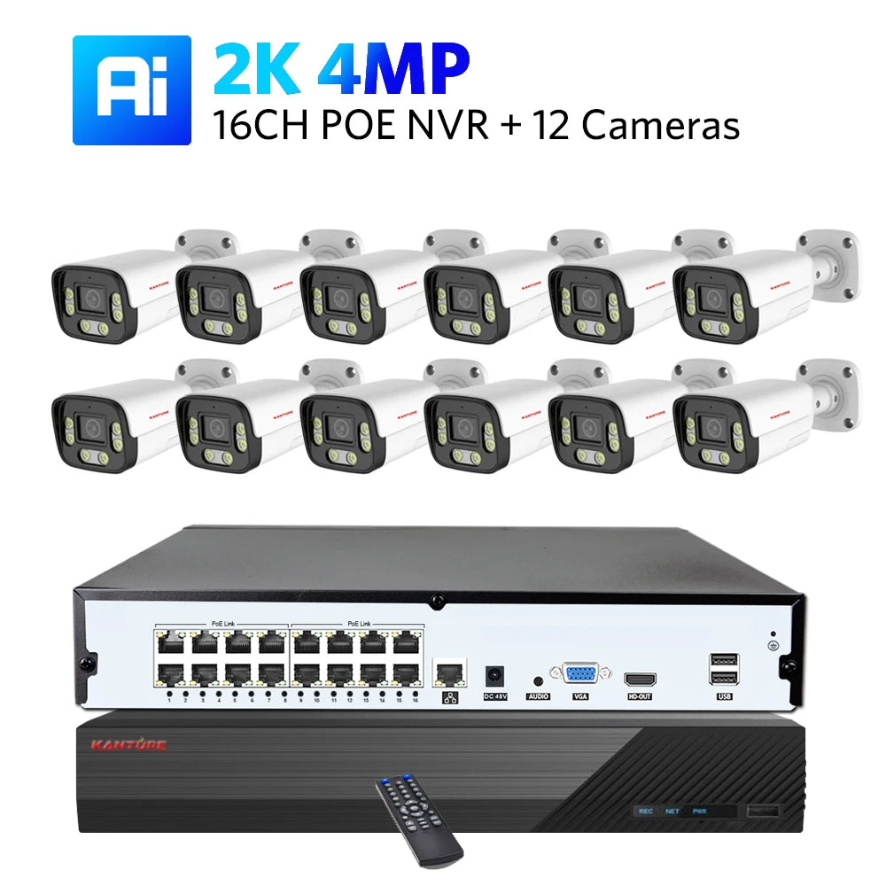 KANTURE 16CH 4K Ai Human Detection 8MP Outdoor Security Camera System Two-Way Audio Color Night Vision Video Surveillance Kit