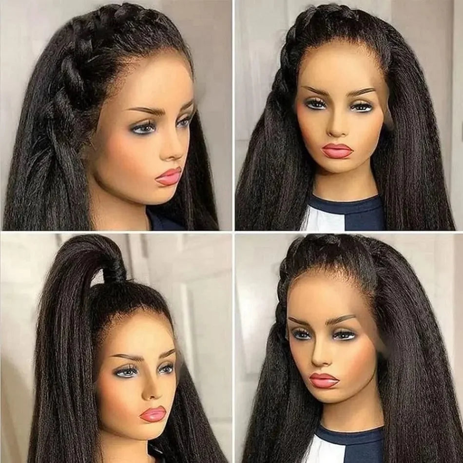 Kinky Straight 13X4 Lace Front Wigs Human Hair For Women Natural Colored Human Hair Wigs Yaki Straight 13X4 Lace Frontal Wigs