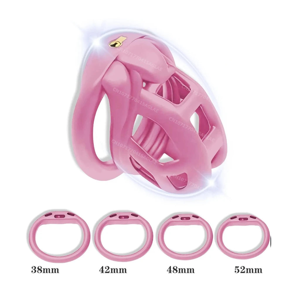 HESEKS Chastity Lock Cock Cage 3D Invisible Lock with 4 Arc Ring Testicle Chastity Belt BDSM Toy Hentai Bondage Fetish SexToys