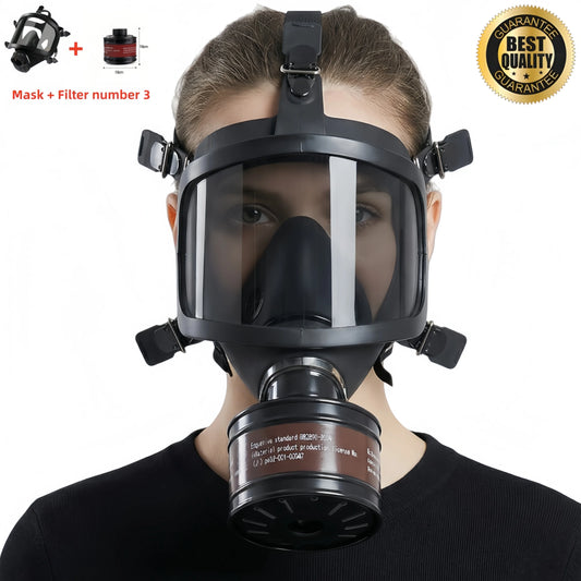 MF14 Full Gas Mask Reusable respirator -hypoallergenic plastic, self-priming filterzipper closure for industrial and scientific