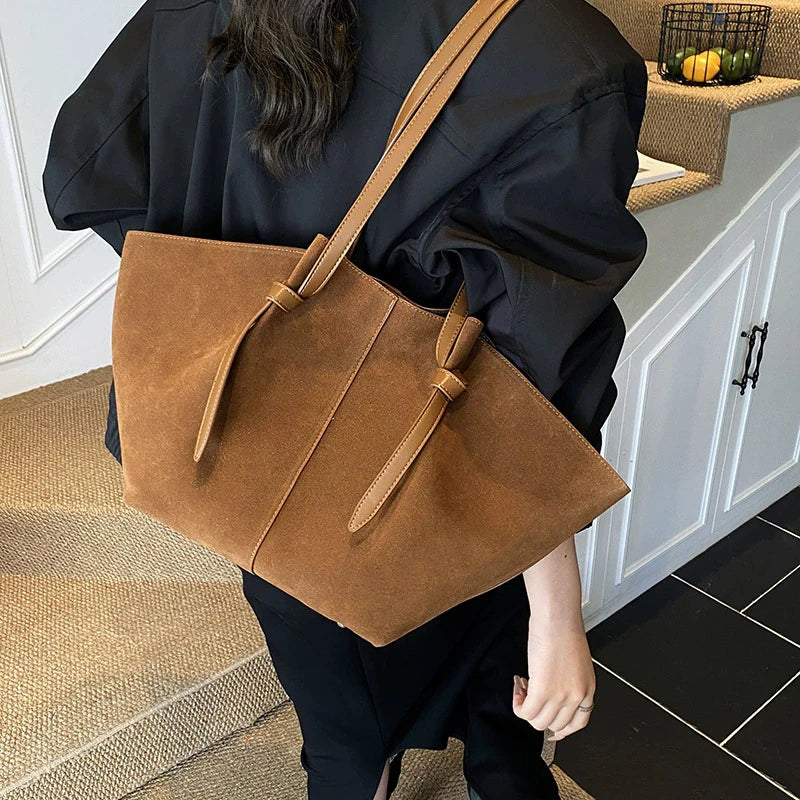 Light Luxury Brand Designer Wing Bag Frosted Suede Tote Bag Solid Color Versatile Large Capacity Women Storage Underarm Bags