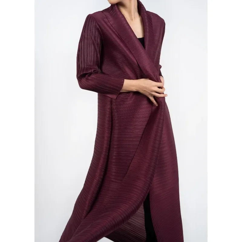 KAF Pleated Women Trench Coat Vintage Printed Cardigan Design Loose Plus Size Women Long Dress Dubai Female Luxury Abaya