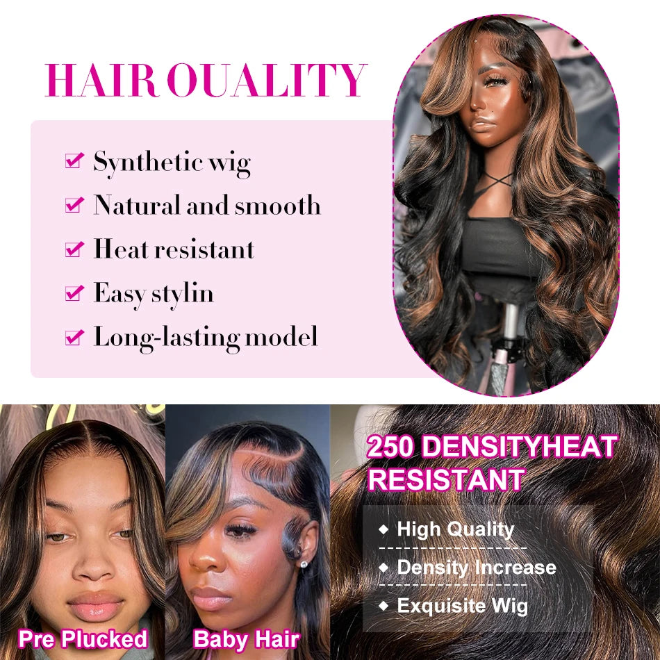 Ombre Highlight Lace Front Wig Human Hair 30Inch 1B 30 Black Brown 13x6 Body Wave Human Hair Wigs HD Lace Brazilian For Women