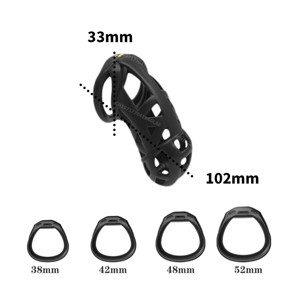 HESEKS Chastity Lock Cock Cage 3D Invisible Lock with 4 Arc Ring Testicle Chastity Belt BDSM Toy Hentai Bondage Fetish SexToys