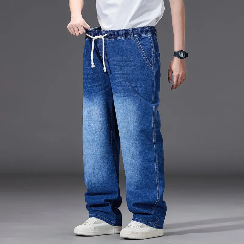 8XL Oversize Jeans Men Autumn Fashion Streetwear Pant Plus Size Cargo Jeans Soft Cotton Loose Baggy Casual Jeans For Dad Husband