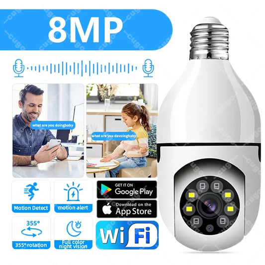 E27 Bulb 8MP Wireless Wifi Surveillance Camera Full Color Video Night Vision HD Automatic Human Tracking CCTV Security IP Camera