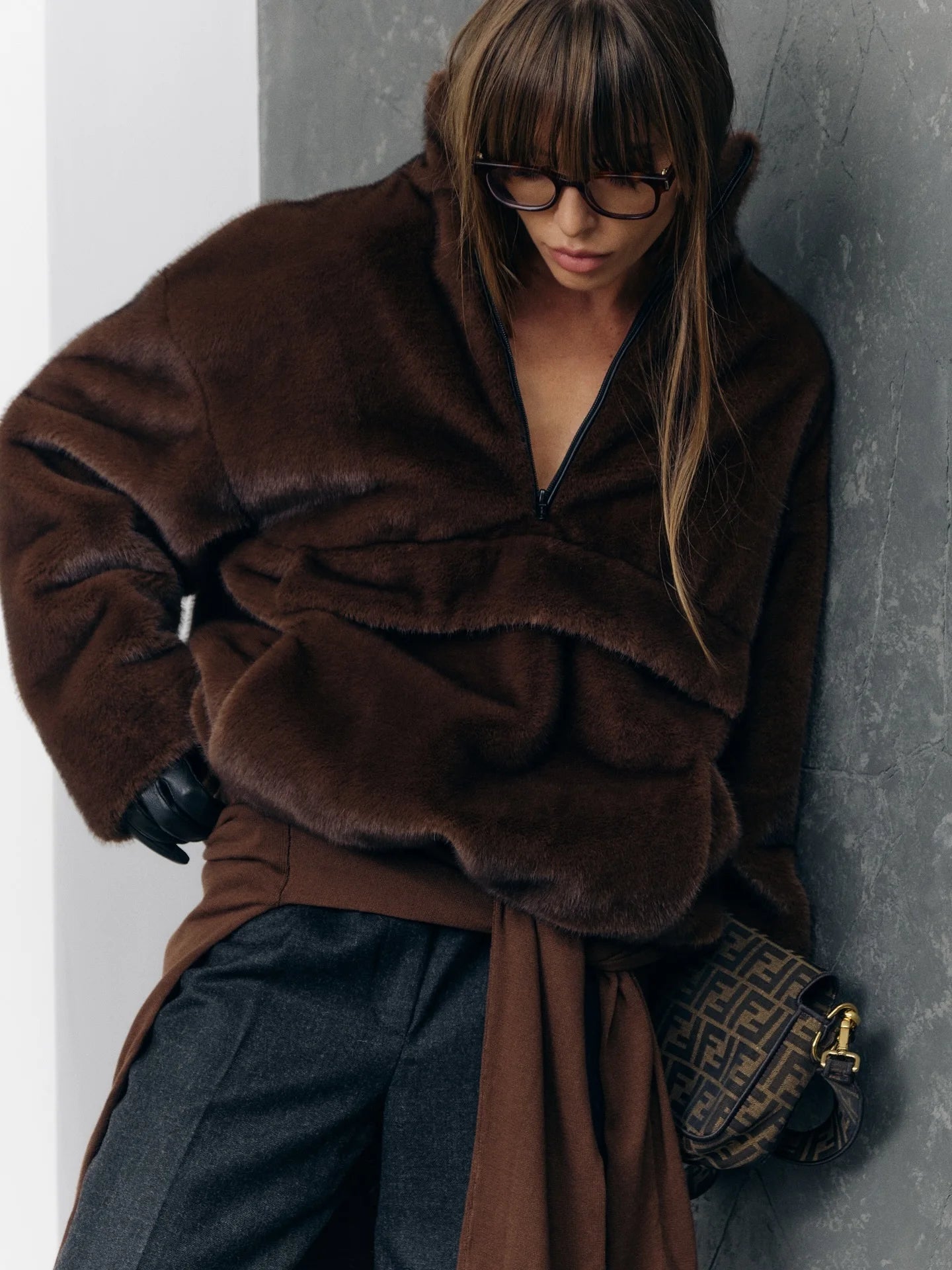 Designer Faux Fur Coat, New Winter Style, Warm Pullover Zipper Top Simple Stylish And Elegant