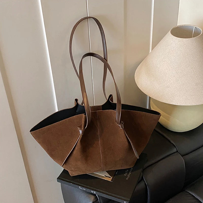 Light Luxury Brand Designer Wing Bag Frosted Suede Tote Bag Solid Color Versatile Large Capacity Women Storage Underarm Bags