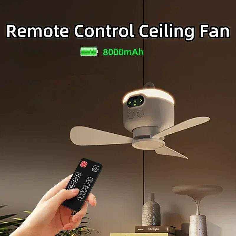 Portable ceiling fan 8000mAh outdoor camping fan tent ventilation cooler rechargeable electric fan foldable fan blades