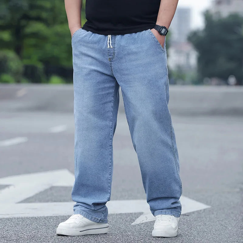 8XL Oversize Jeans Men Autumn Fashion Streetwear Pant Plus Size Cargo Jeans Soft Cotton Loose Baggy Casual Jeans For Dad Husband