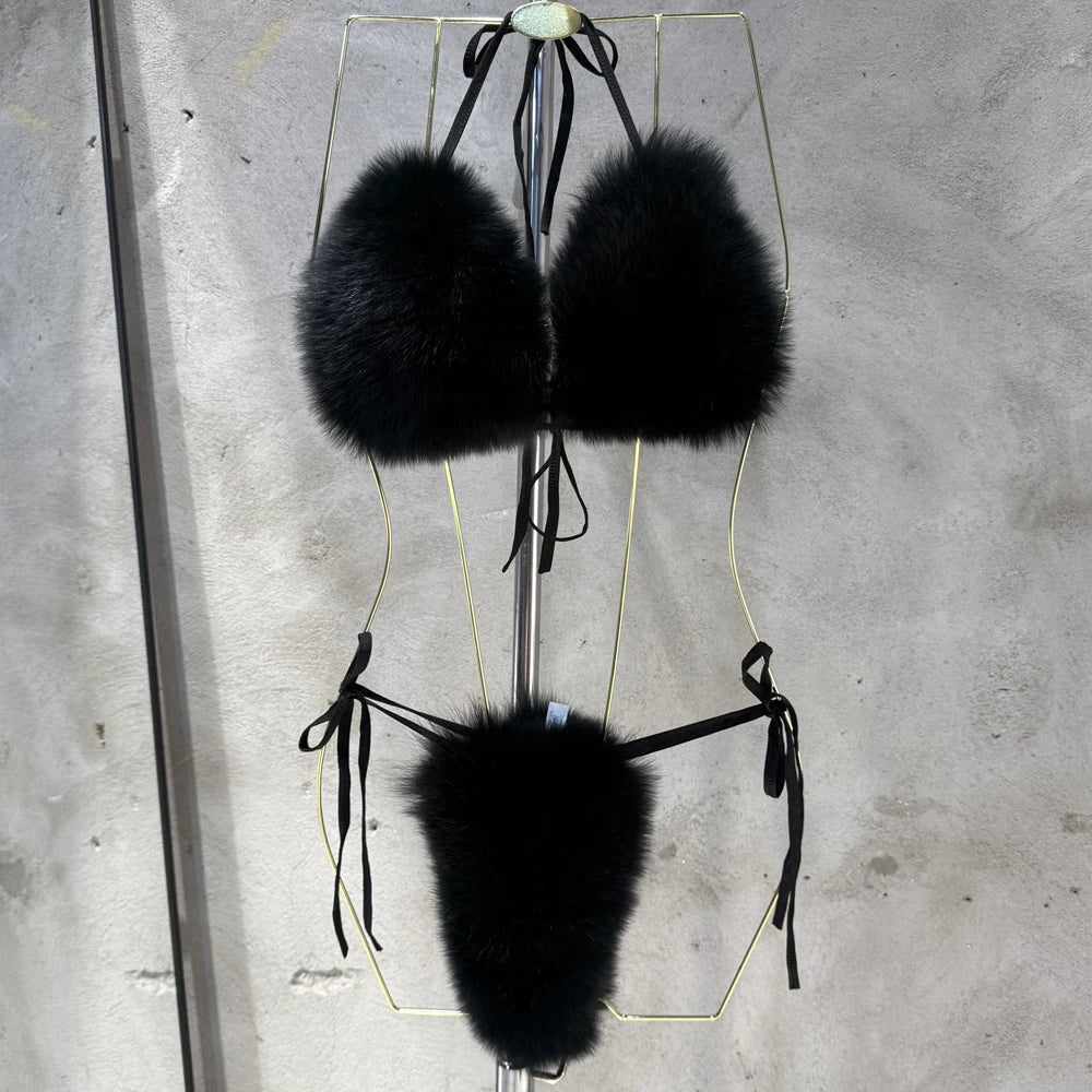 Natural Fur Bikini Women Real Fox Fur Bikini