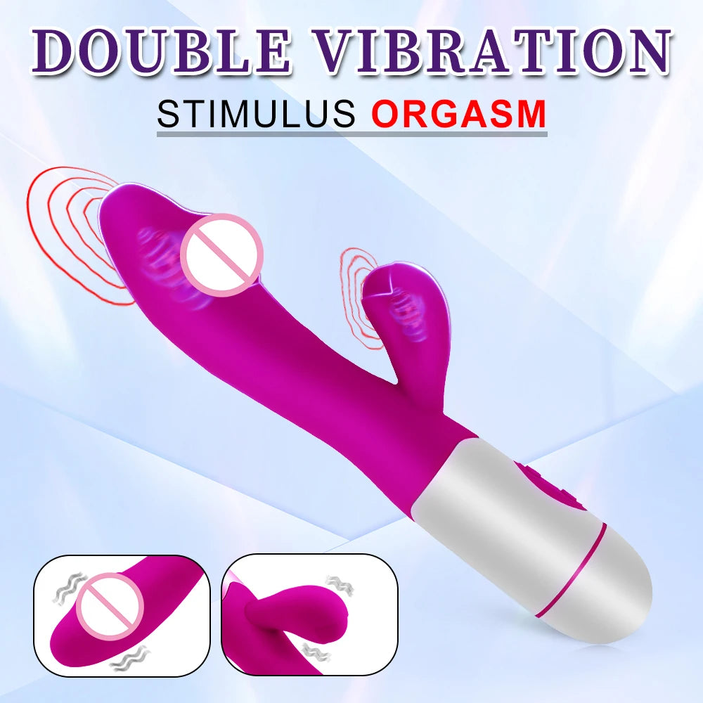 Rabbit Dildo Vibrator Dual Vibration Women's G-Spot Vaginal Clitoral Stimulation Massager for Adult Female Masturbation Sex Toy