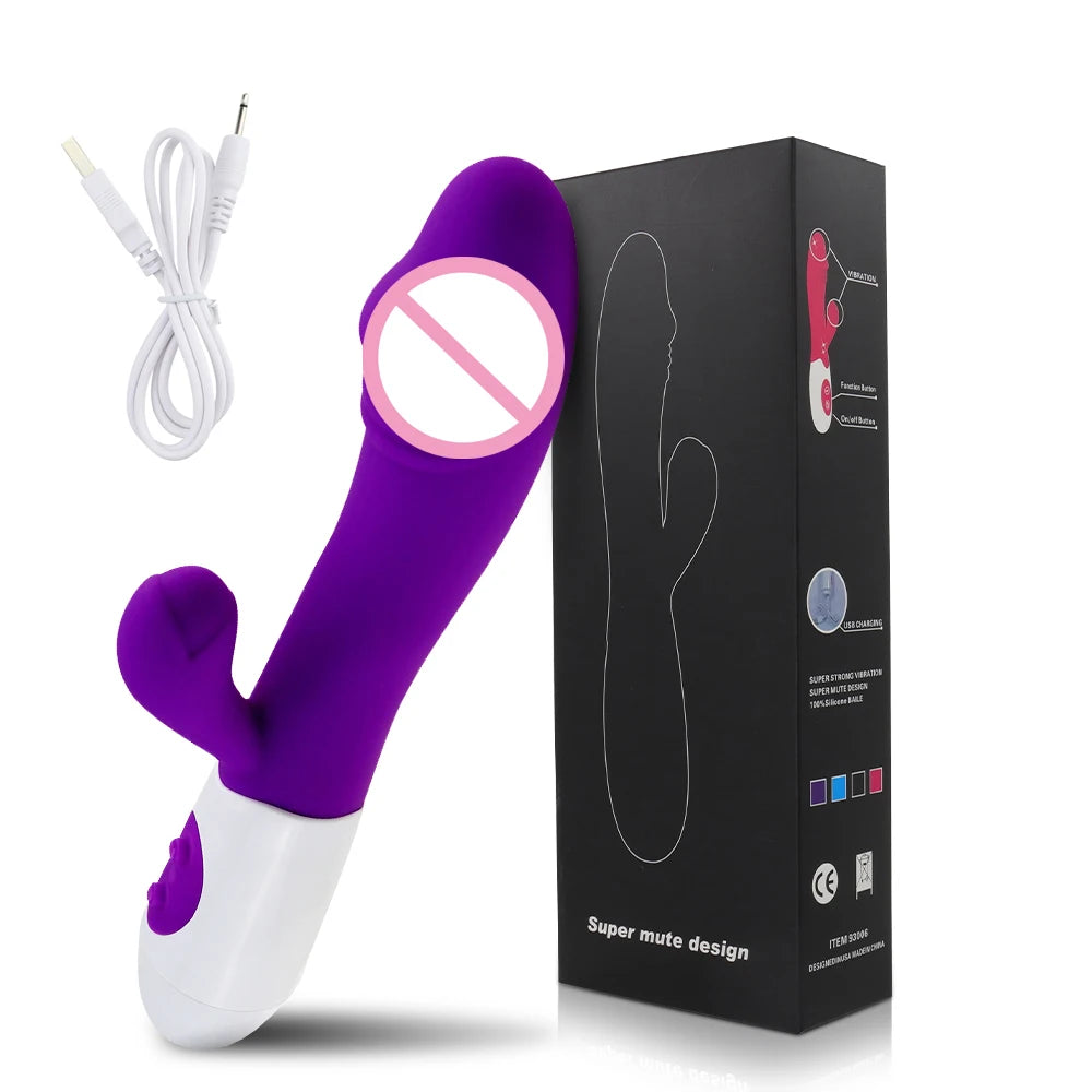 Rabbit Dildo Vibrator Dual Vibration Women's G-Spot Vaginal Clitoral Stimulation Massager for Adult Female Masturbation Sex Toy