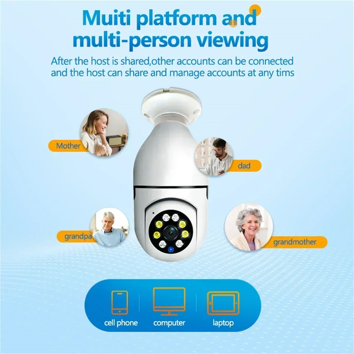 E27 Bulb 8MP Wireless Wifi Surveillance Camera Full Color Video Night Vision HD Automatic Human Tracking CCTV Security IP Camera