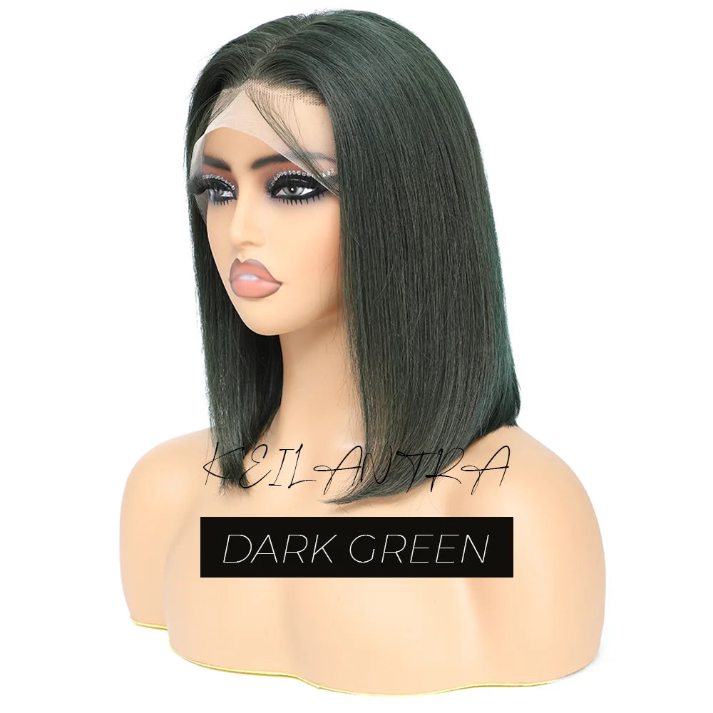 Lime Green Bob Lace Front Wigs Human Hair Wigs Green Wig Short Bob Wigs Straight 13X4 Colored Lace Frontal Wigs Rose Neon