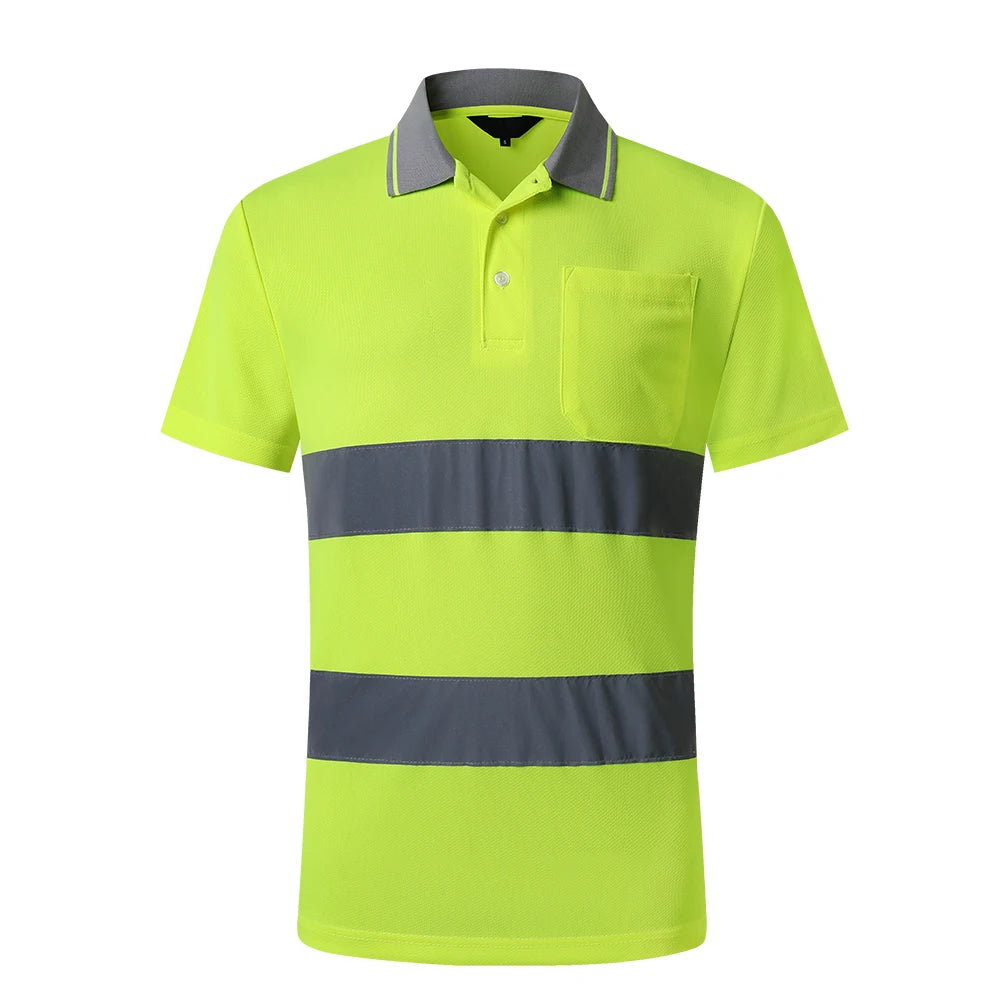 Two Tone Long Sleeve Work Polo Shirt Orange  Yellow Navy Workwear Shirt With Pockets Hi vis work shirt