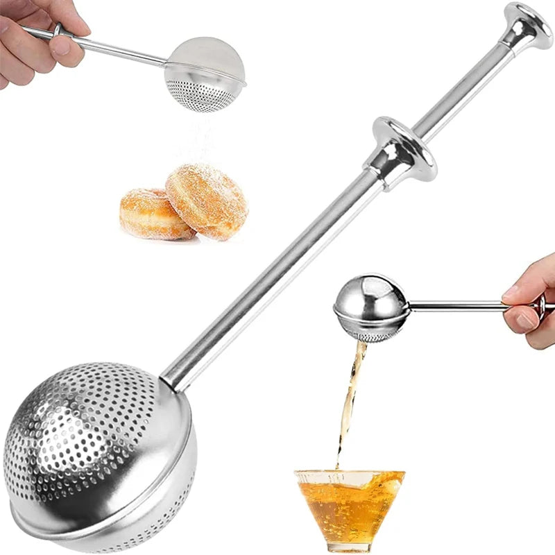 Stainless Steel Tea Strainer Ball, Spice Sugar Shaker for Baking, Reusable Spice, Tea Infuser Filter with Adjustable Handle