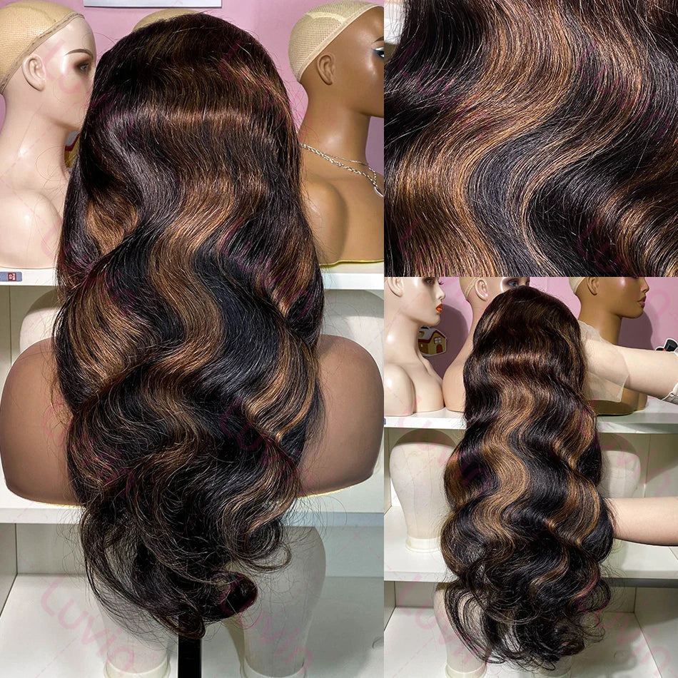 Ombre Highlight Lace Front Wig Human Hair 30Inch 1B 30 Black Brown 13x6 Body Wave Human Hair Wigs HD Lace Brazilian For Women