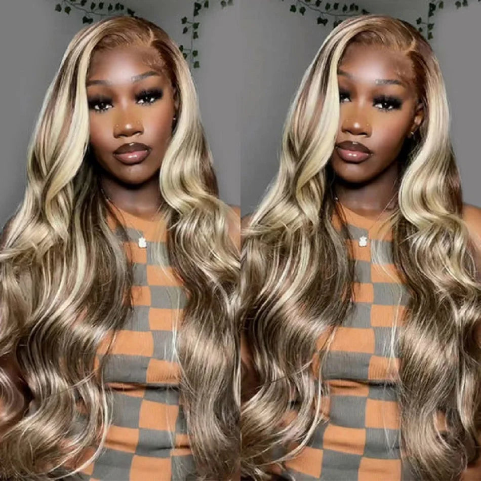 Bone Straight Blonde With Brown 4/613 Colored Human Hair Wigs Vietnamese Double Drawn 13x4 Lace Front Wig For Women Pre Plucked