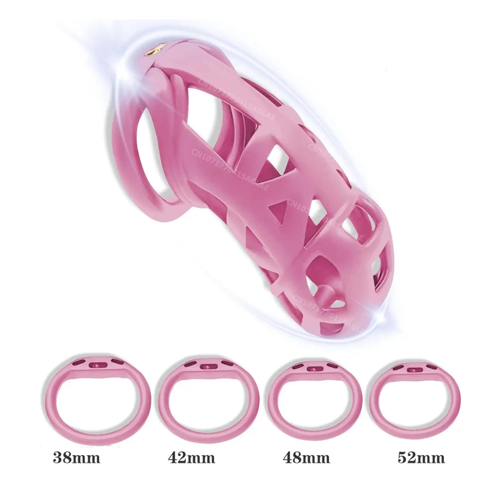 HESEKS Chastity Lock Cock Cage 3D Invisible Lock with 4 Arc Ring Testicle Chastity Belt BDSM Toy Hentai Bondage Fetish SexToys