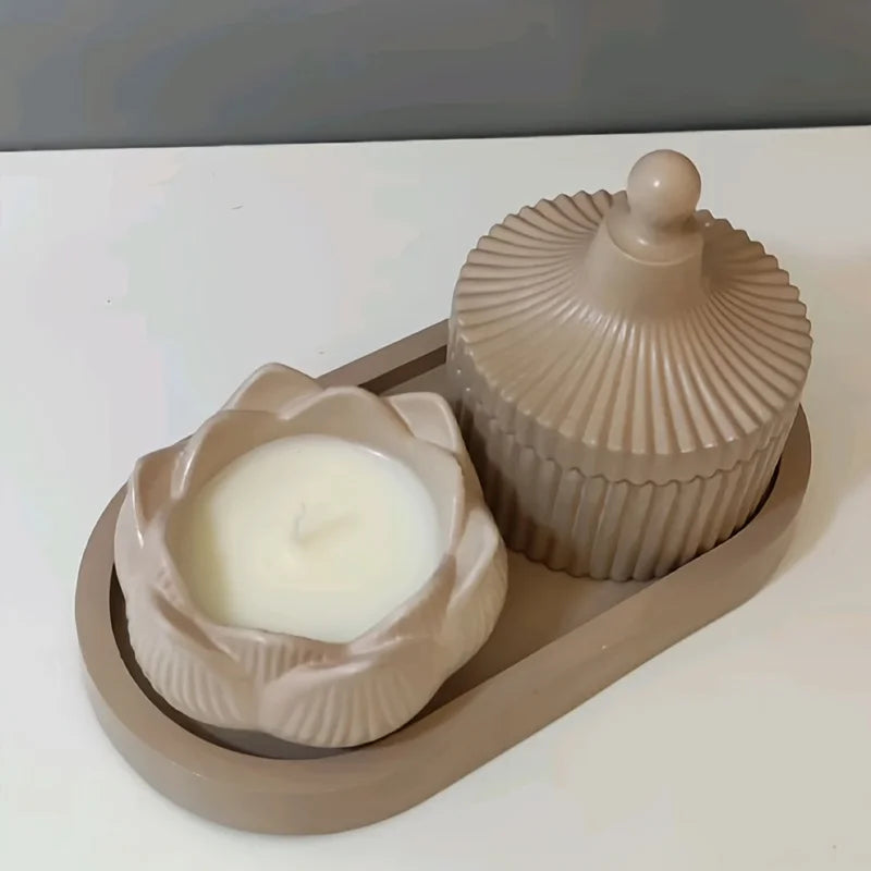 DIY Lotus Candle Holder 3 Piece Storage Silicone Mold Epoxy Resin Handmade Plaster Cement Crafts Home Decoration Making Supplies
