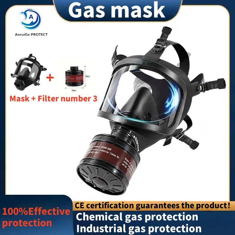 MF14 Full Gas Mask Reusable respirator -hypoallergenic plastic, self-priming filterzipper closure for industrial and scientific