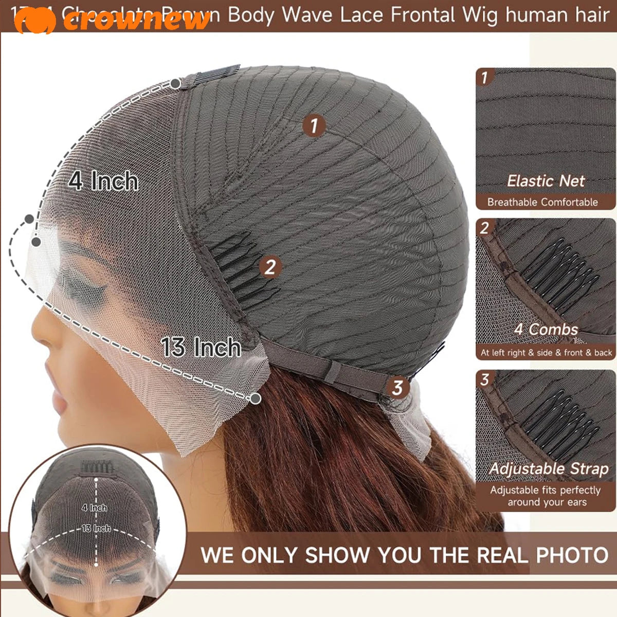 #4 Brown Human Hair Wig Body Wave Lace Front Wig 13X4 HD Lace Frontal Wig 200% Chocolate Brown Lace Front Wigs Colored Brown Wig
