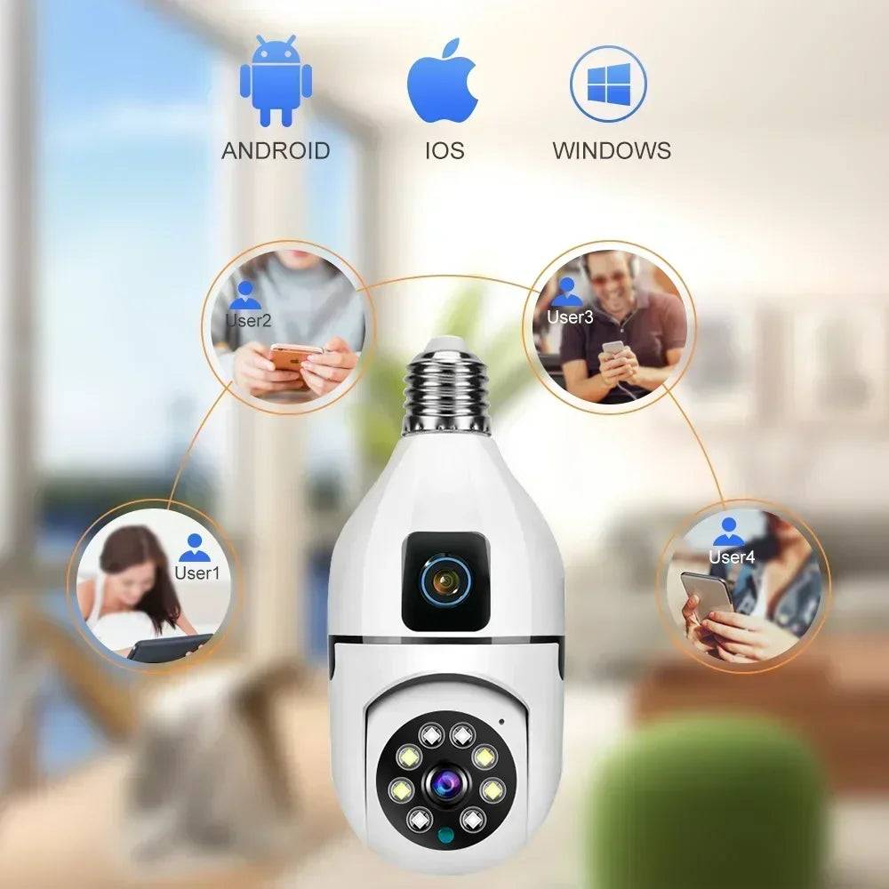 4K 8MP E27 Bulb WIFI Camera Dual Lens Color Night Vision Human Tracking Wireless Two-way Audio Cameras Indoor Surveillance Cam