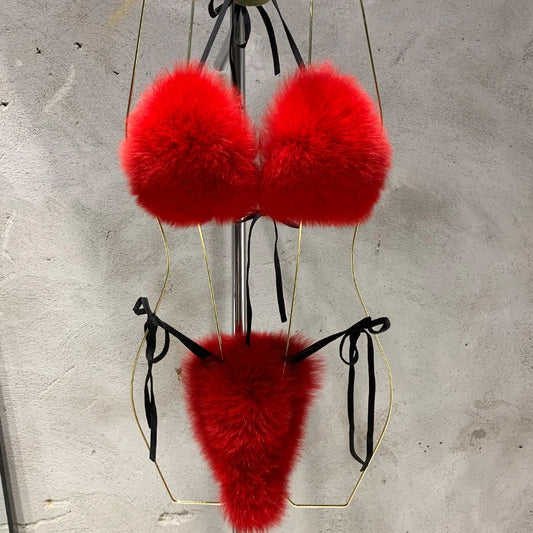 Natural Fur Bikini Women Real Fox Fur Bikini
