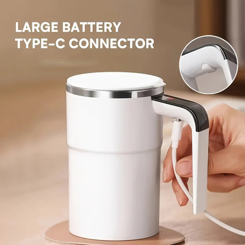 1pc 304 Stainless Steel Automatic Stirring Cup, Portable Coffee Mug with Temperature Display, USB Rechargeable, 200mAh Battery