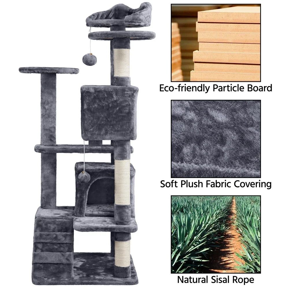Cat Tree Cat Tower Condominium with Condominium and Hanging Ball and Scratching Post, Large Cat House for Kittens and Cats