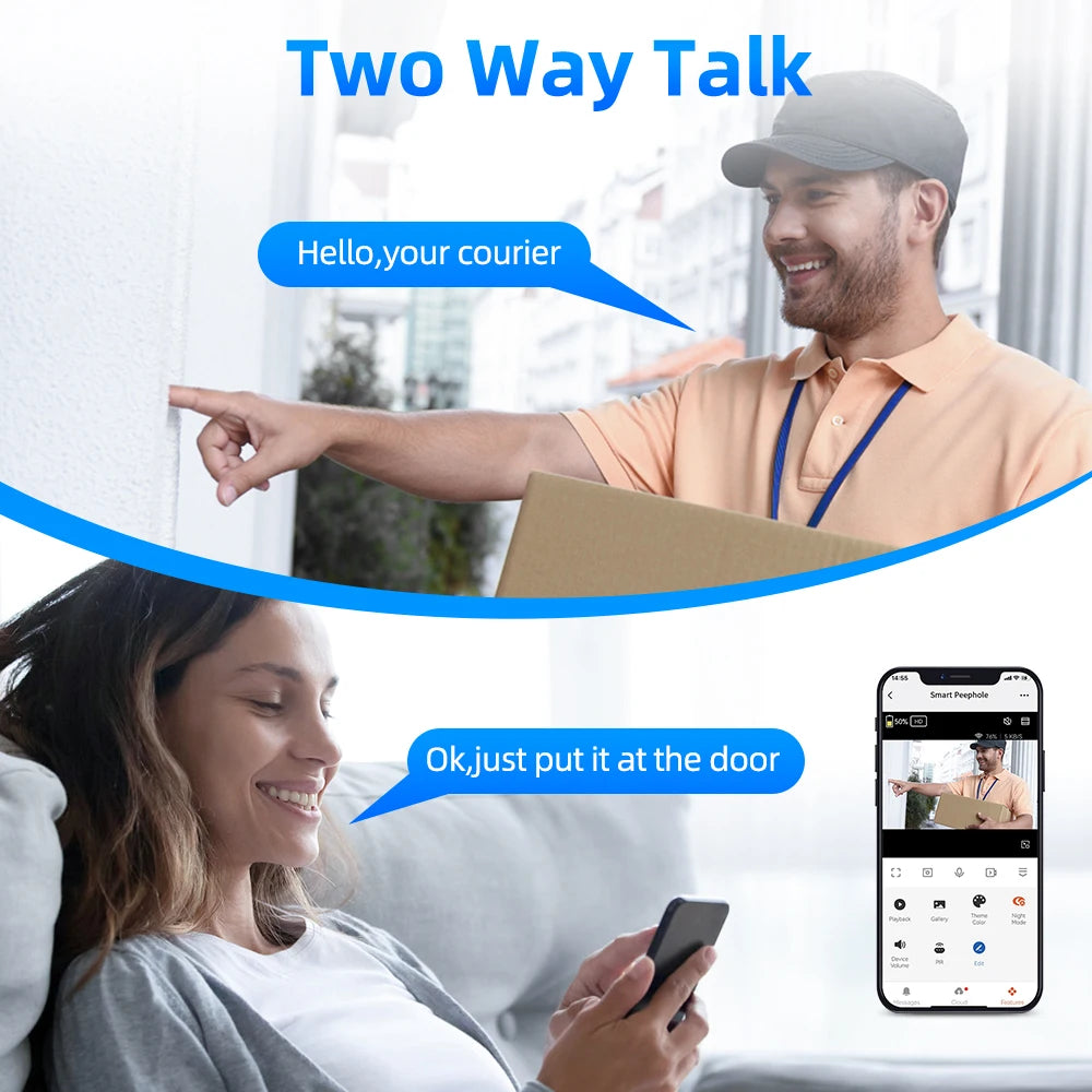 Wifi Smart Video Peephole Mini Camera Two Way Talk Audio Doorbell Tuya PIR Motion Detection APP Remote View