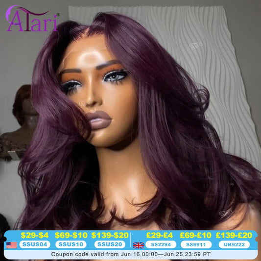 Haze Dark Purple Body Wave Human Hair Wigs 13x4 13x6 Transparent Lace Frontal Remy hair Wig Light Purple 5x5 Closure Lace Wig