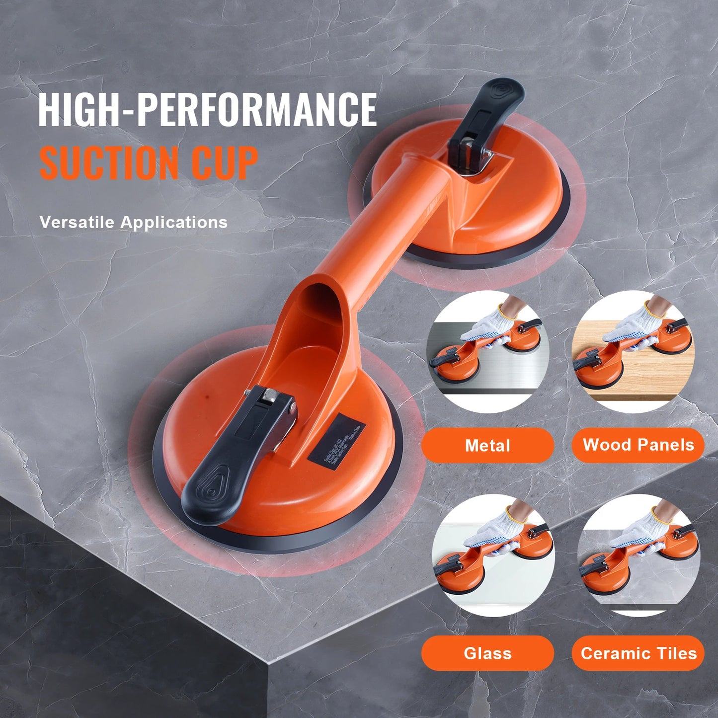SucceBuy 4.7" 2Pack 330 lbs Glass Vacuum Suction Cup Vacuum with Aluminum Handle for Glass Granite Tile Metal Wood Panel Lifting