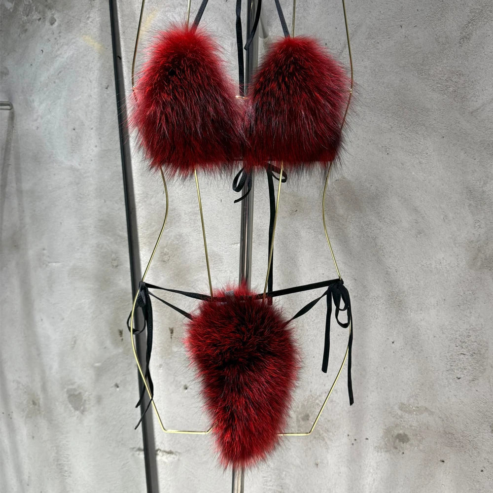 Natural Fur Bikini Women Real Fox Fur Bikini