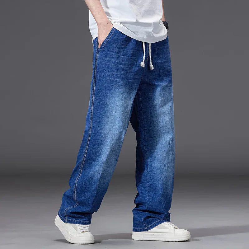 8XL Oversize Jeans Men Autumn Fashion Streetwear Pant Plus Size Cargo Jeans Soft Cotton Loose Baggy Casual Jeans For Dad Husband