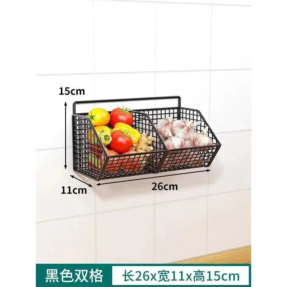 Wall-Mounted Green Onion Ginger Garlic Storage Rack Punch-Free Kitchen Multi-Functional Basket Organizer for Spices And Herbs