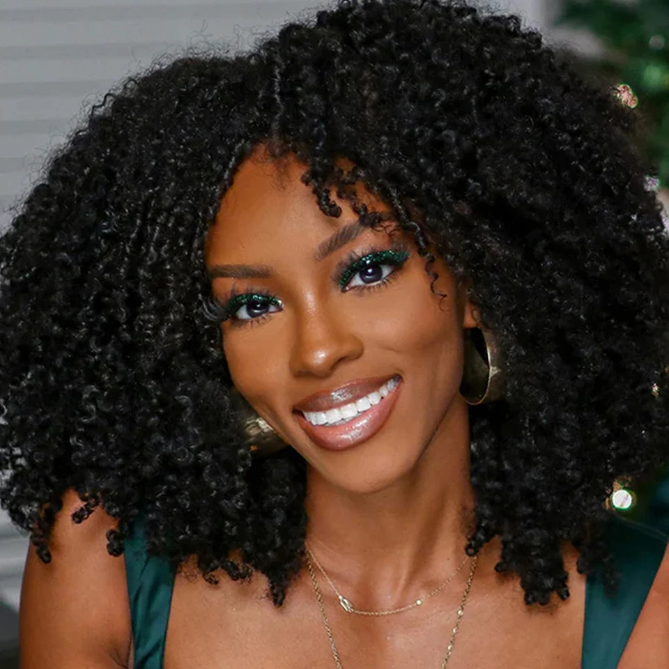 Glueless Wigs Upgrade 3 IN 1 Half Wig With Drawstring Seamless Clip Ins Flip Over Human Hair Afro Curly Headband Wig ISEE Hair